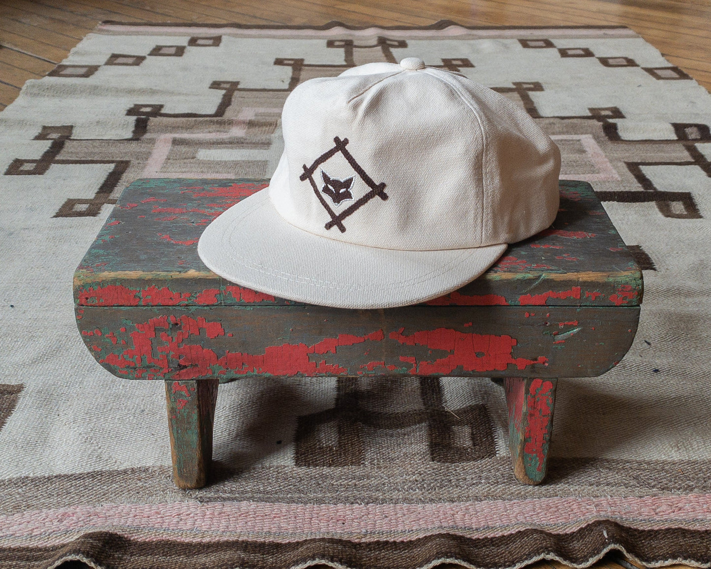 Chainstitched Canvas Diamond Hat - Cream