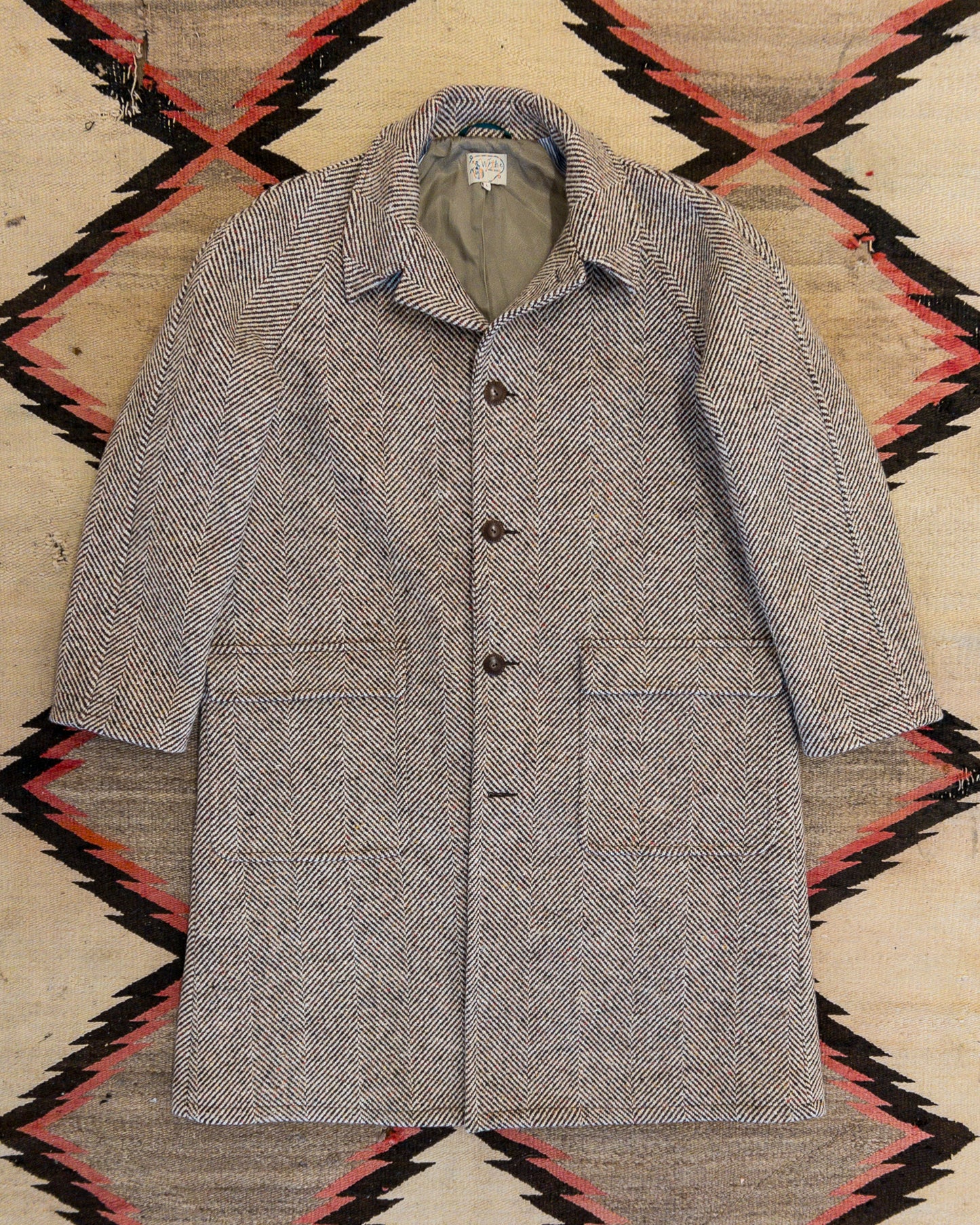Raglan Wool Overcoat - Brown/Cream Donegal Herringbone