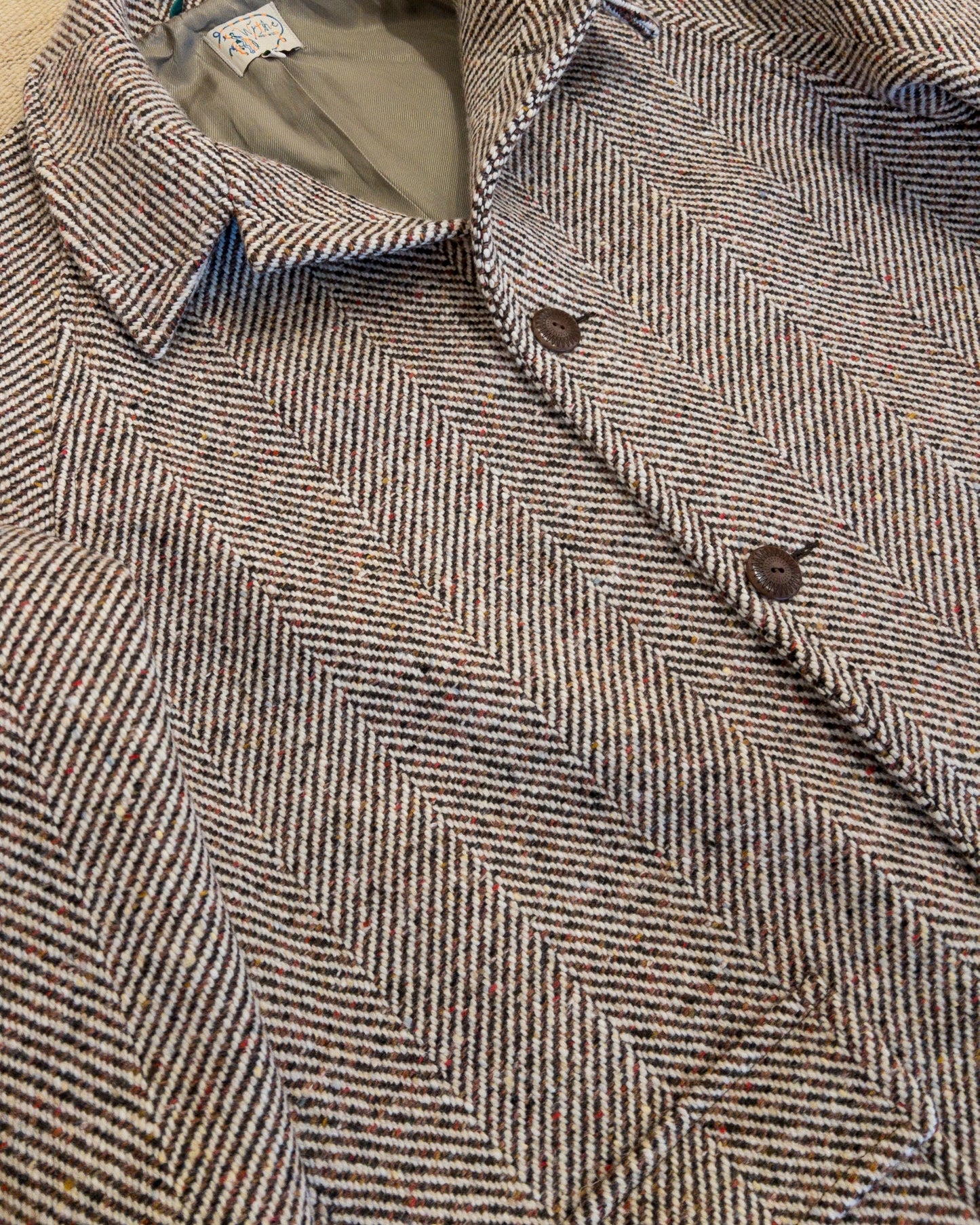Raglan Wool Overcoat - Brown/Cream Donegal Herringbone