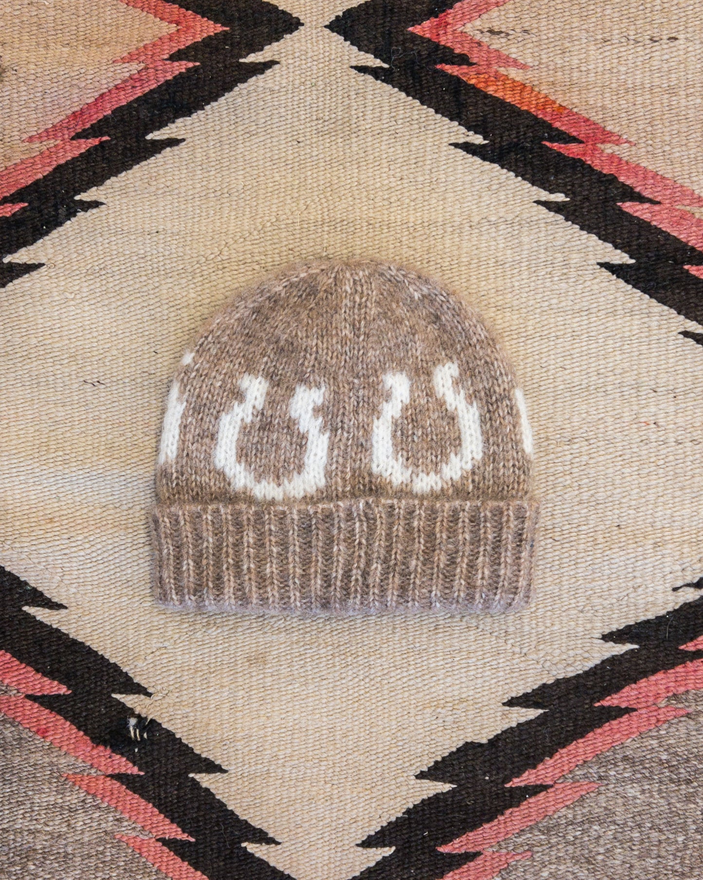 Alpaca Horseshoe Beanie - Light Brown