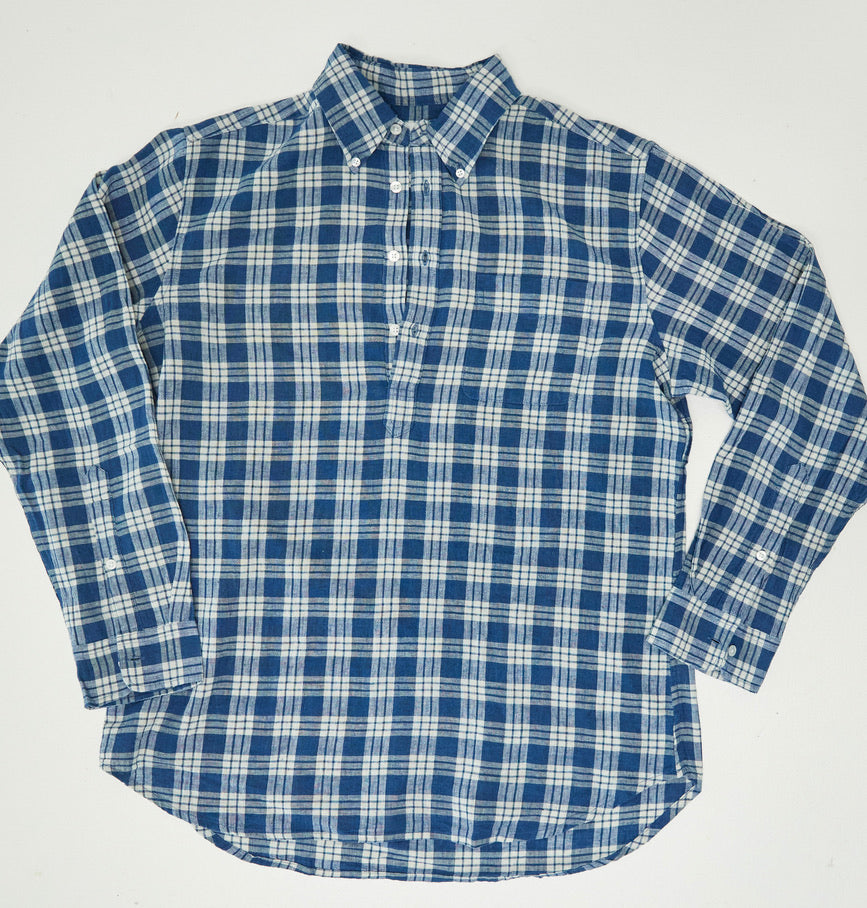 Indigo Cotton/Linen Popover - Railroad Plaid