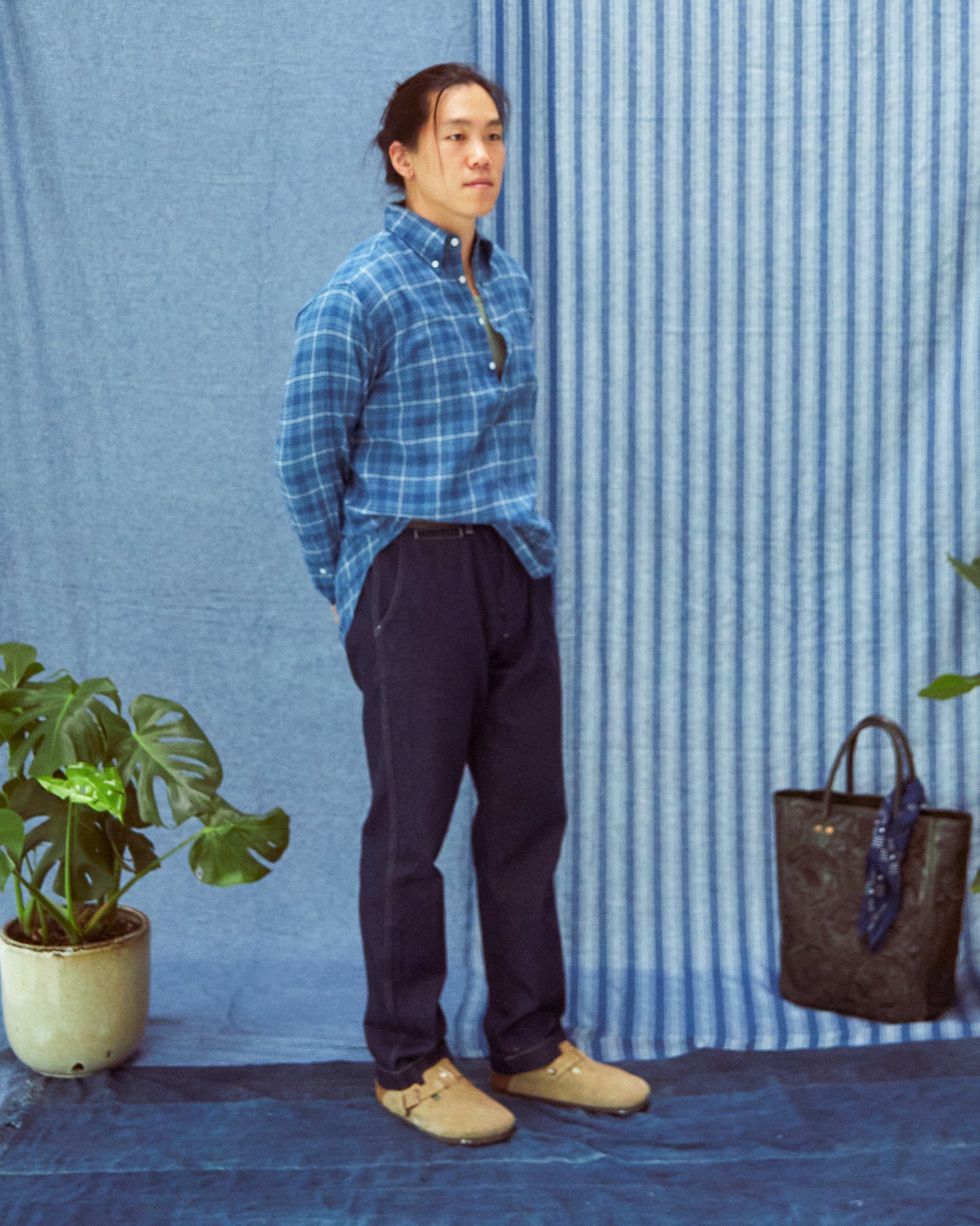Indigo Cotton/Linen Popover - Homespun Plaid