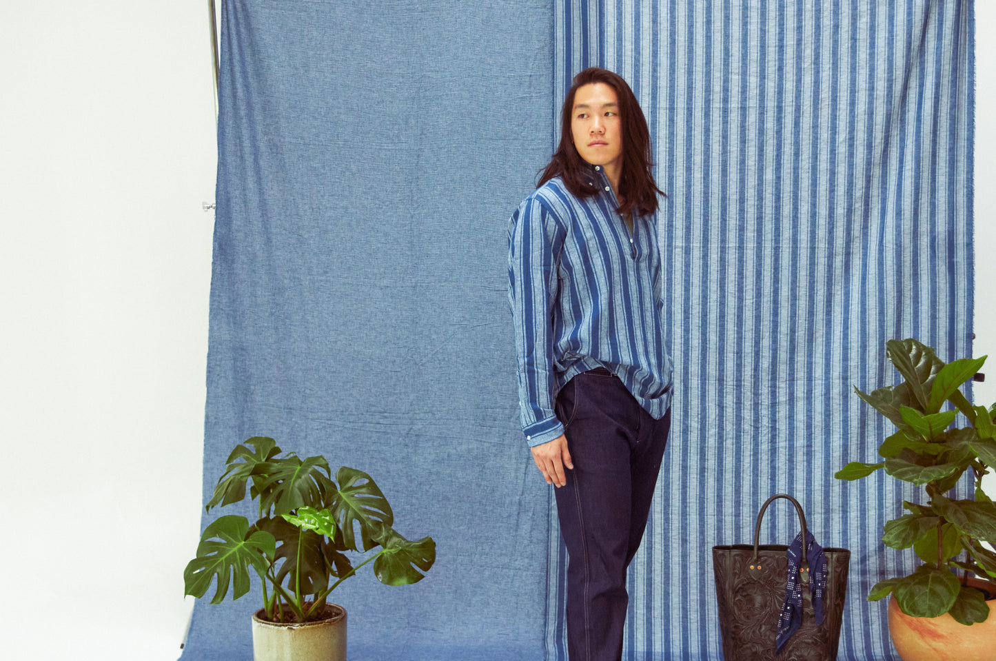 Indigo Cotton/Linen Popover - Awning Stripe