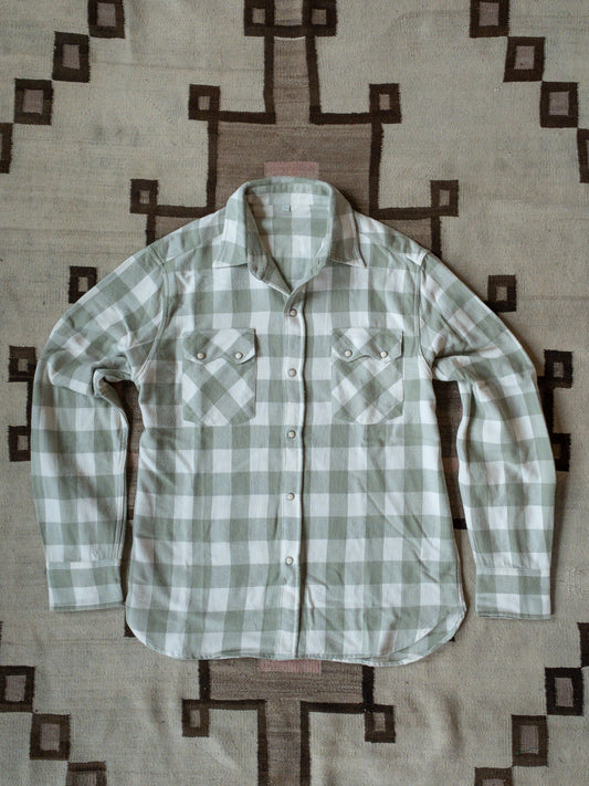 Washed Flannel Pearlsnap Shirt - Sage/Cream Buffalo Plaid