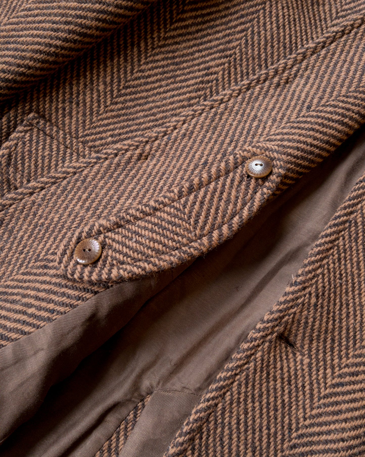 Raglan Wool Overcoat - Rust and Dark Brown Herringbone