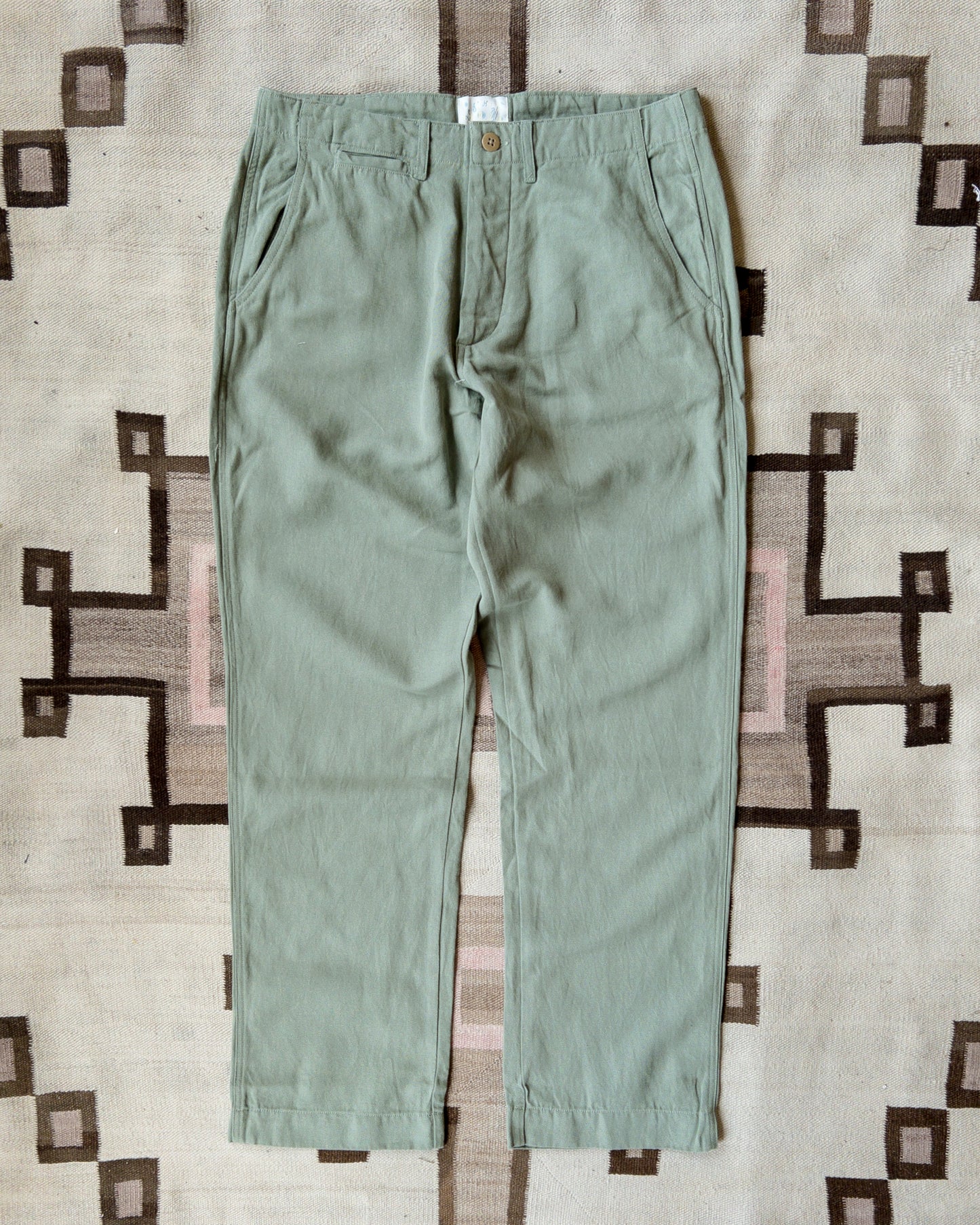 Flat Front Cotton Linen Twill Chino - Faded Olive