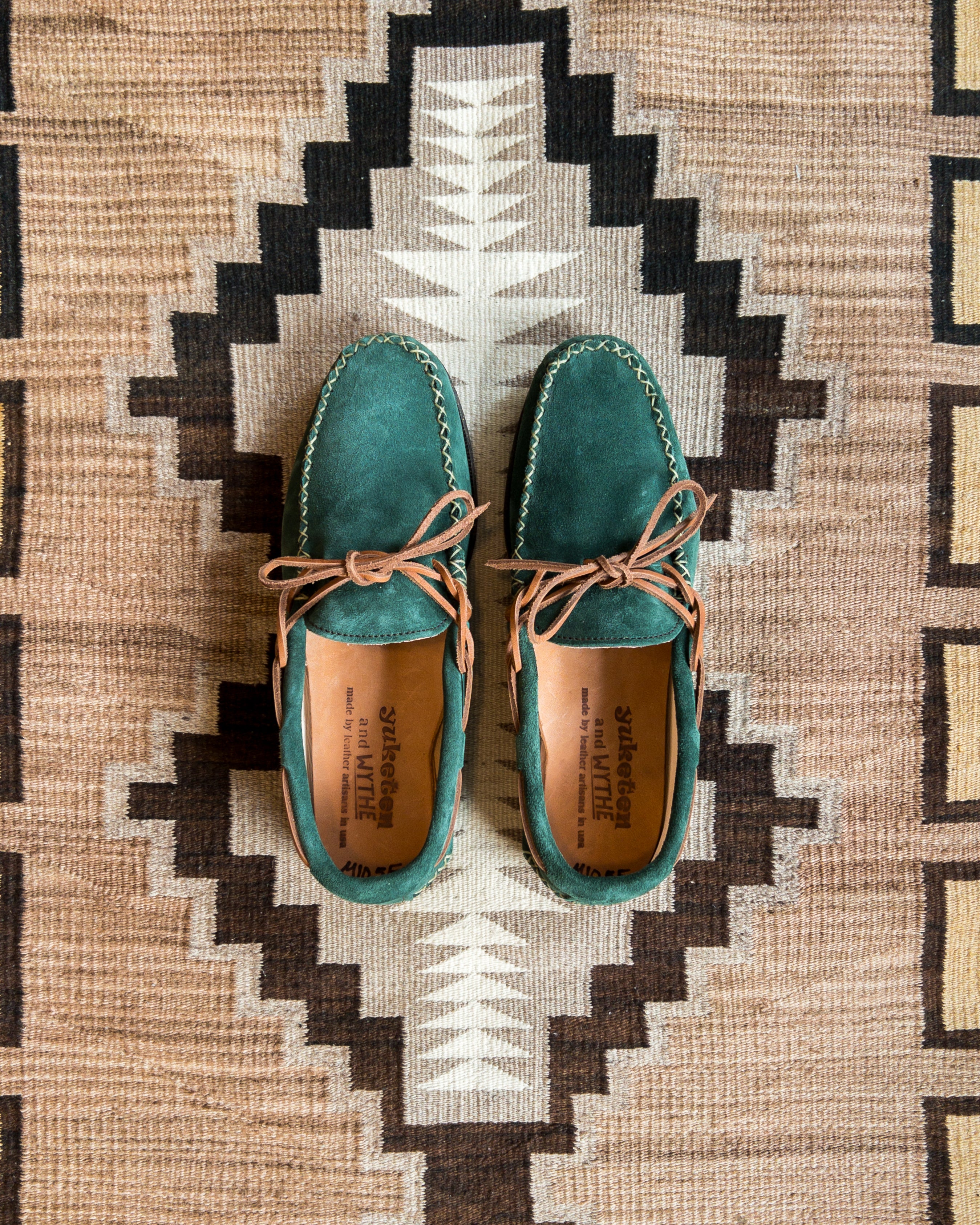 Wythe x Yuketen Handmade Suede Canoe Mocs - Evergreen