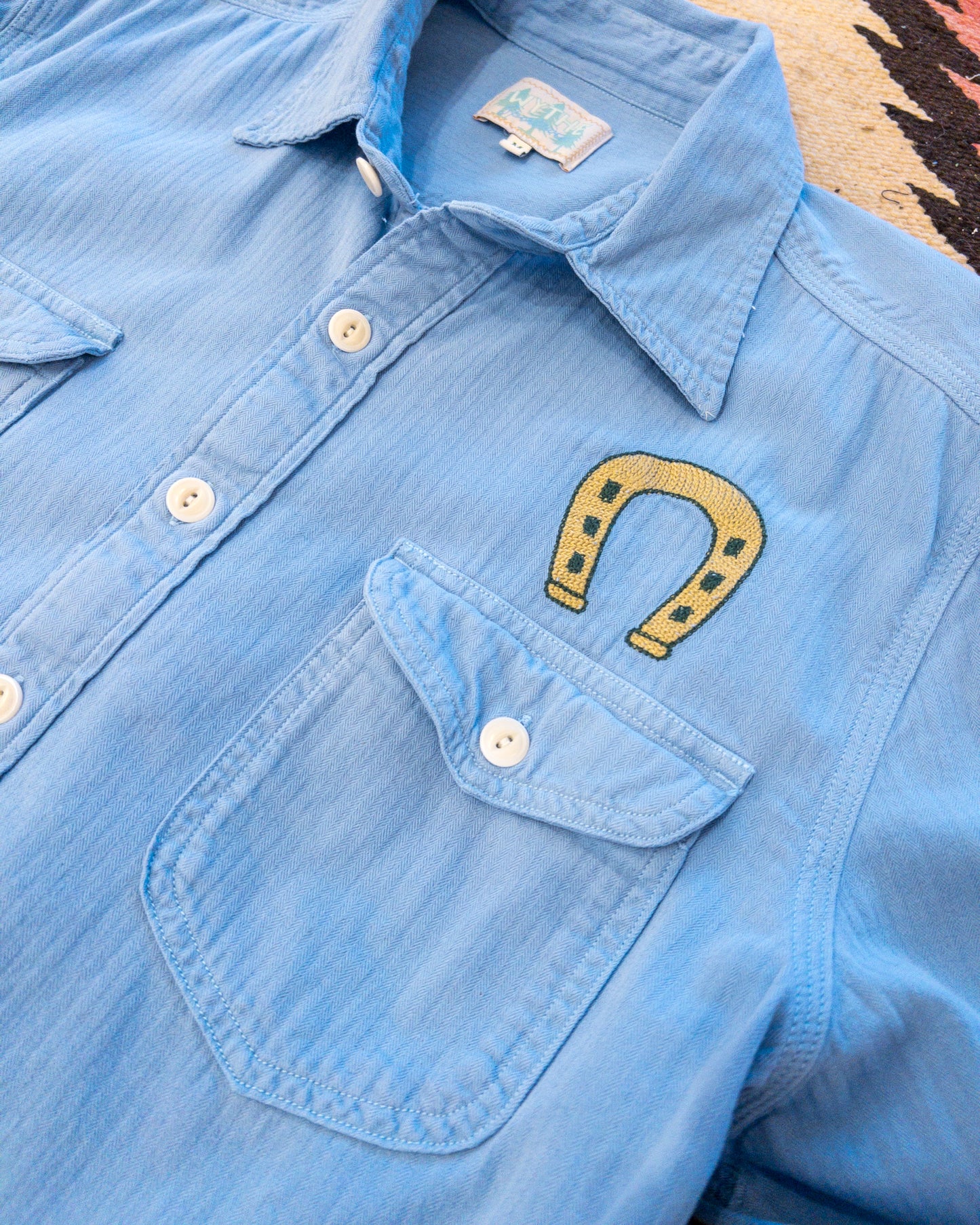 Horseshoe Chainstitched Herringbone Workshirt - Ox Blue