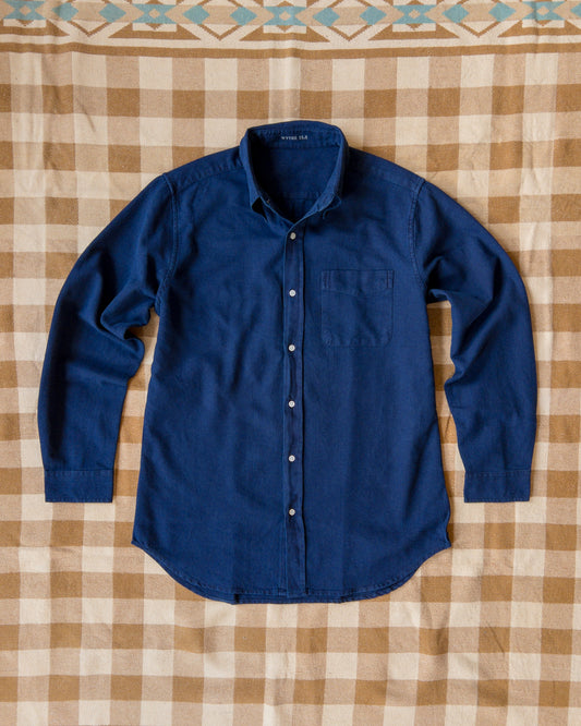 Indigo Yarn-Dyed Sateen Button Down Shirt