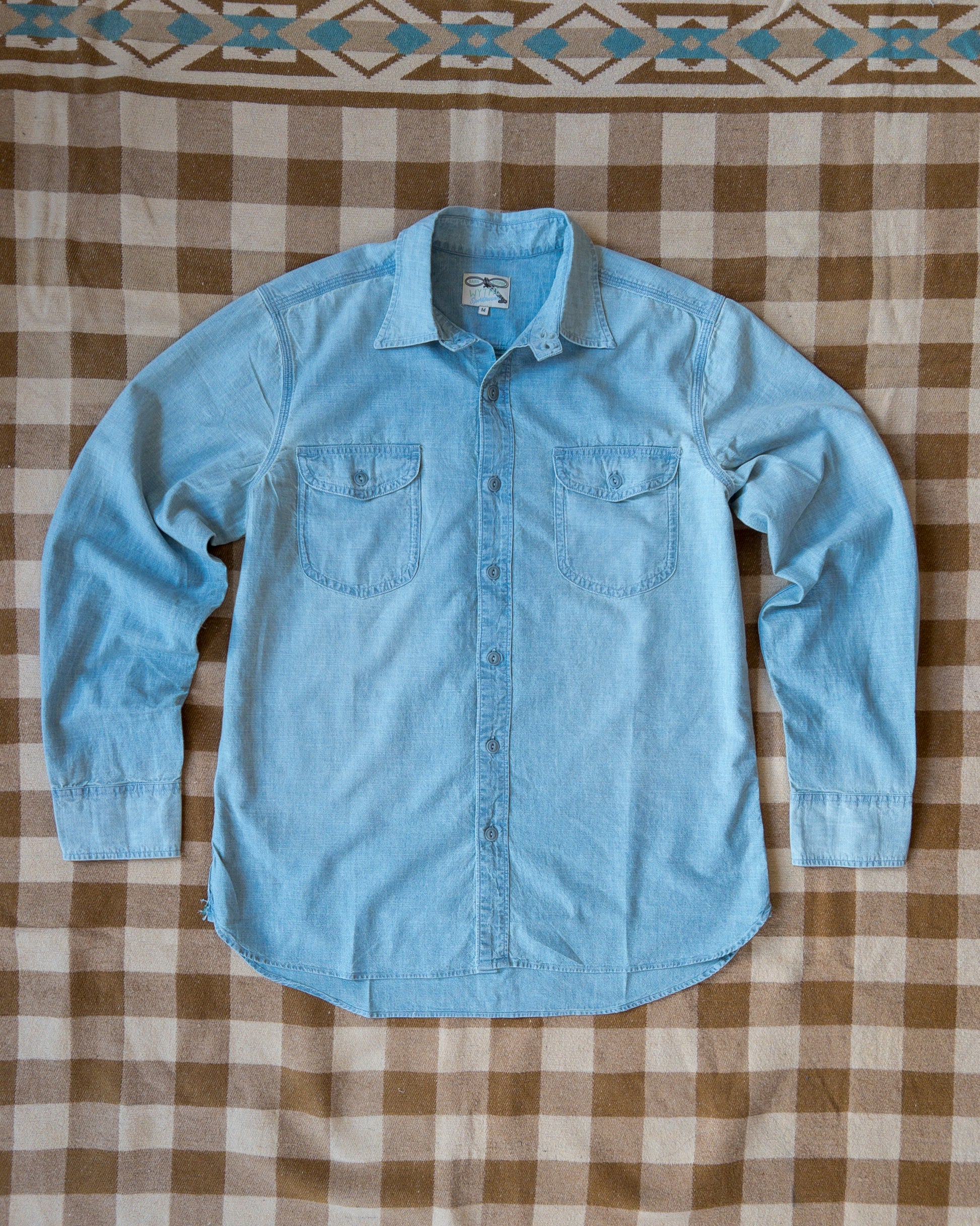 Chambray Workshirt - Distressed and Sunfaded Indigo