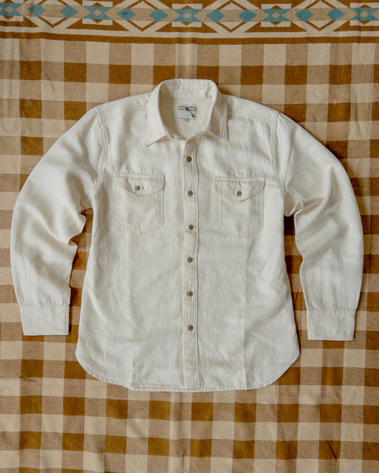 Cotton/Linen Twill Officer's Shirt - Unbleached