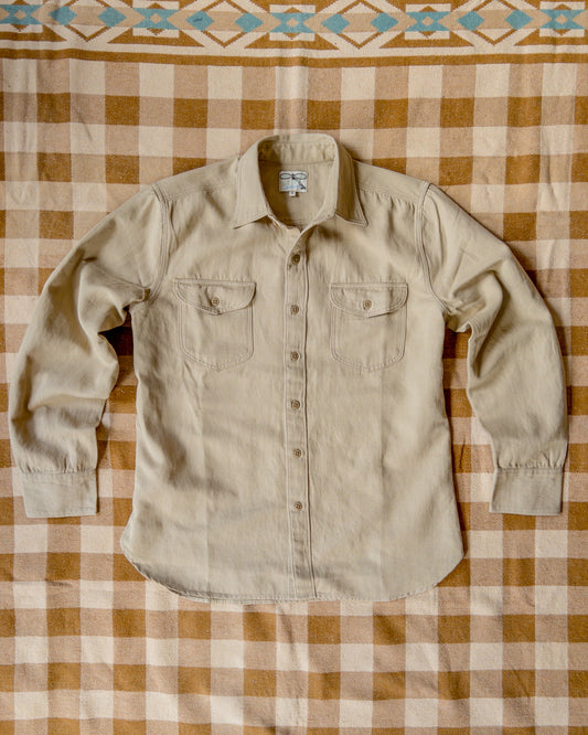 Cotton/Linen Twill Officer's Shirt - Camp Khaki