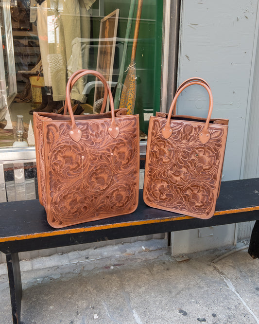 Cognac Western Tooled Leather Bag