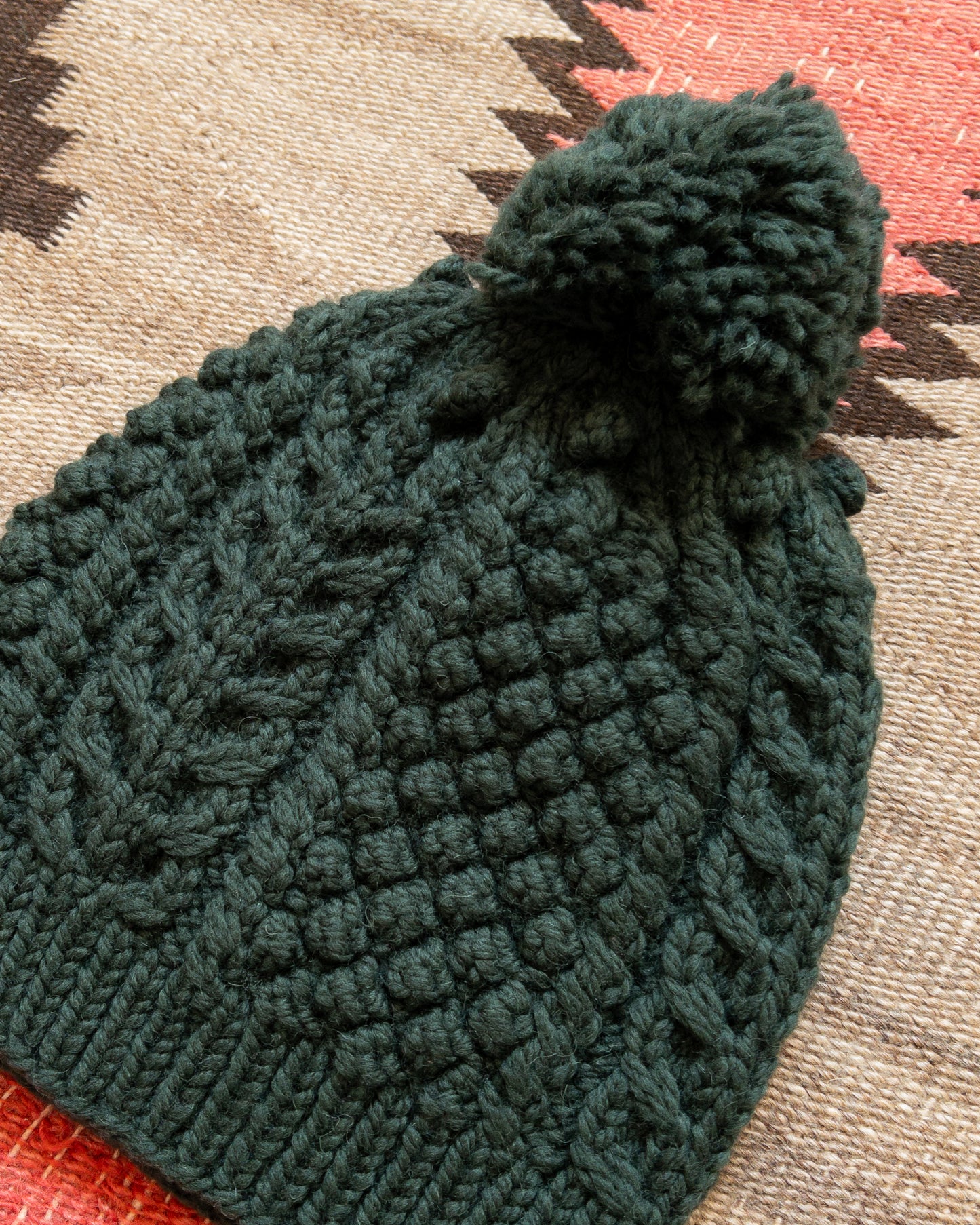 Bramble Stitch Hand-knit Beanie - Evergreen