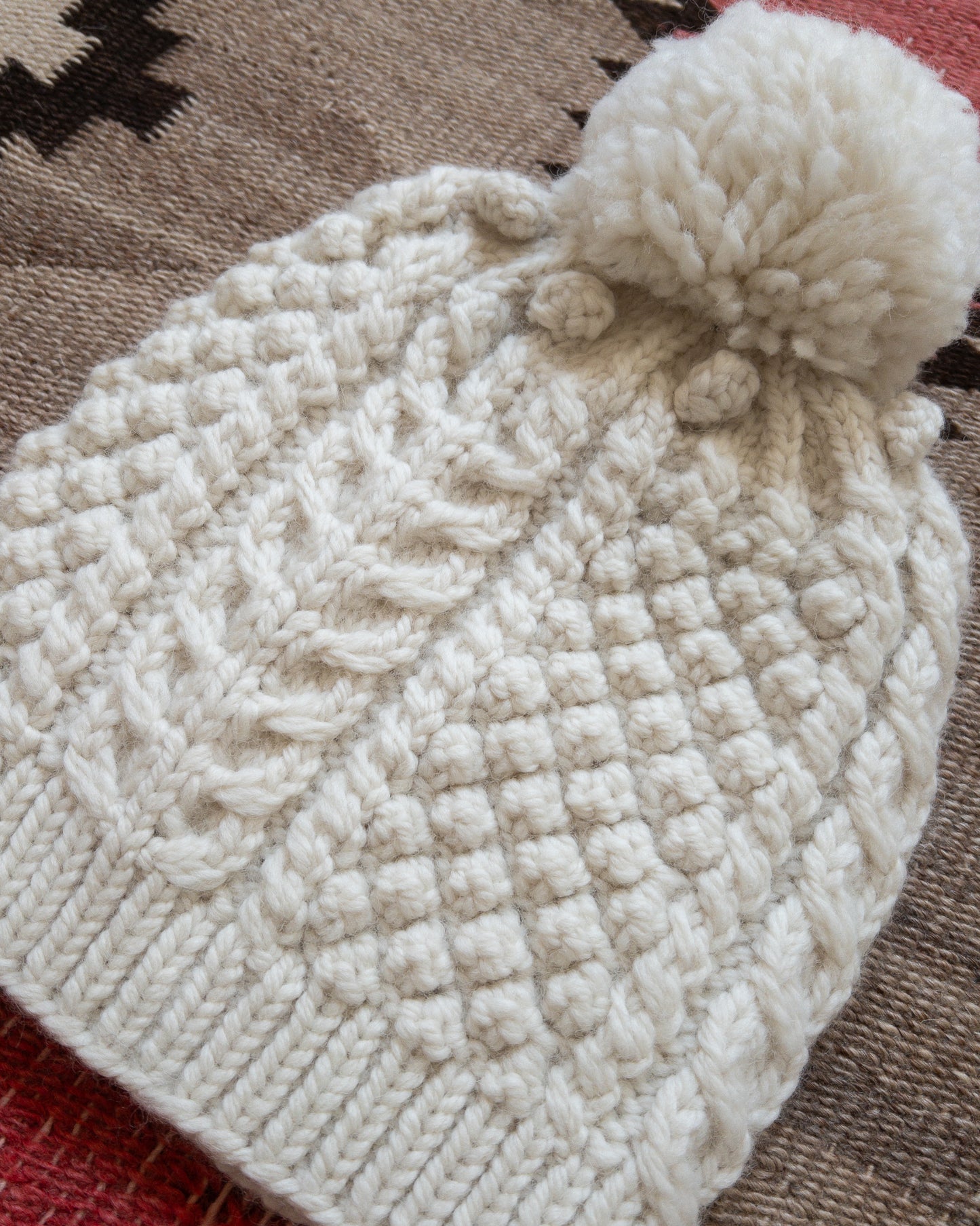 Bramble Stitch Hand-knit Beanie - Cream