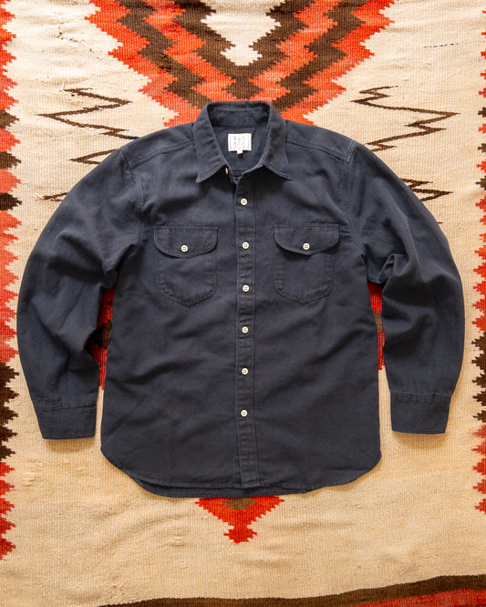 Cotton/Linen Twill Officer's Shirt - Faded Black