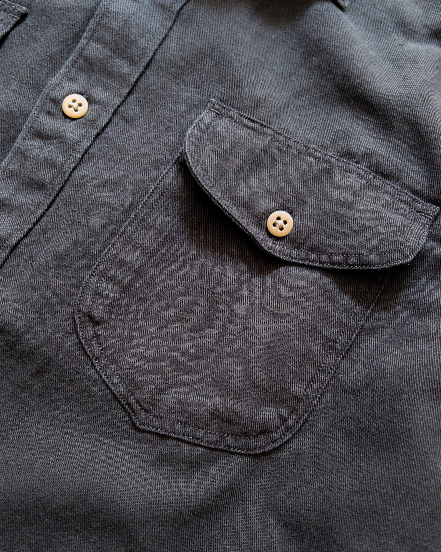 Cotton/Linen Twill Officer's Shirt - Faded Black