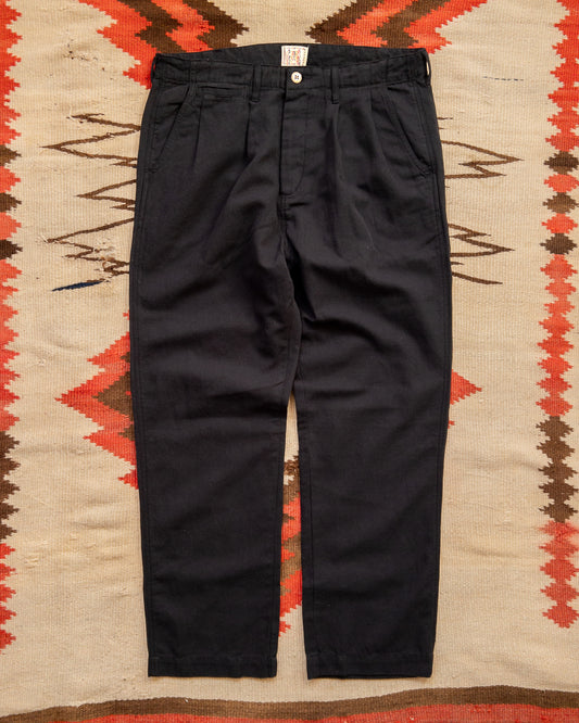 Pleated Cotton Linen Twill Chino - Faded Black