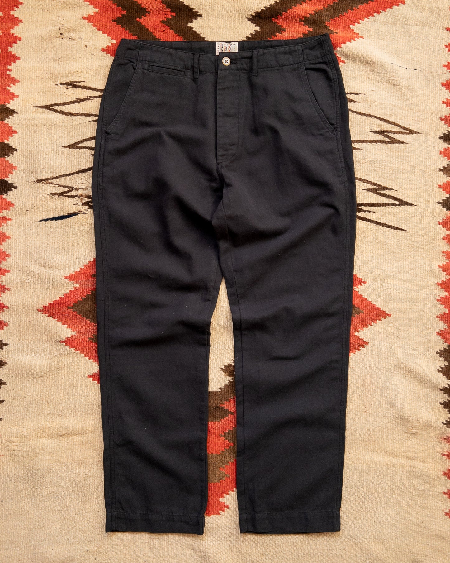 Flat Front Cotton Linen Twill Chino - Faded Black