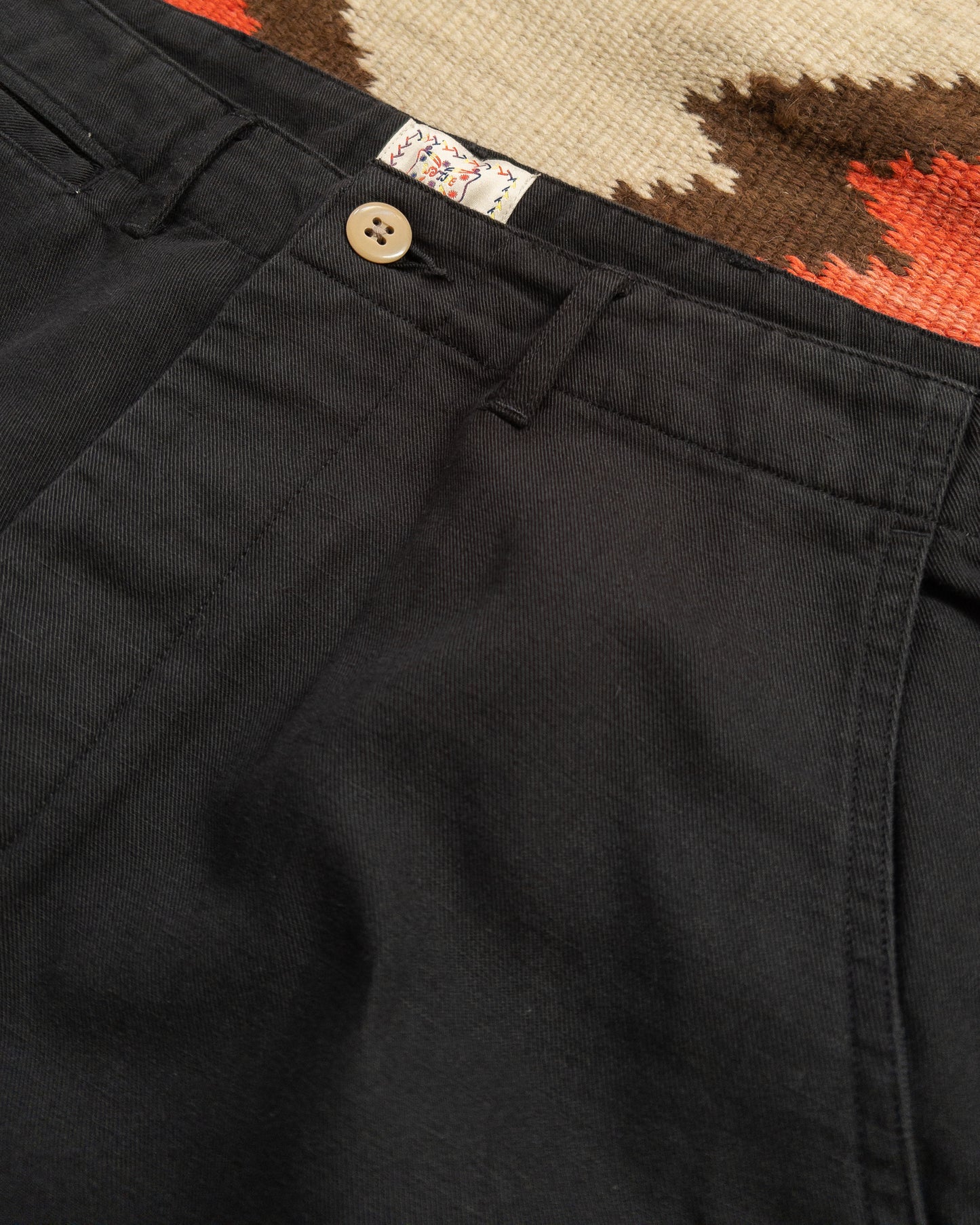 Flat Front Cotton Linen Twill Chino - Faded Black