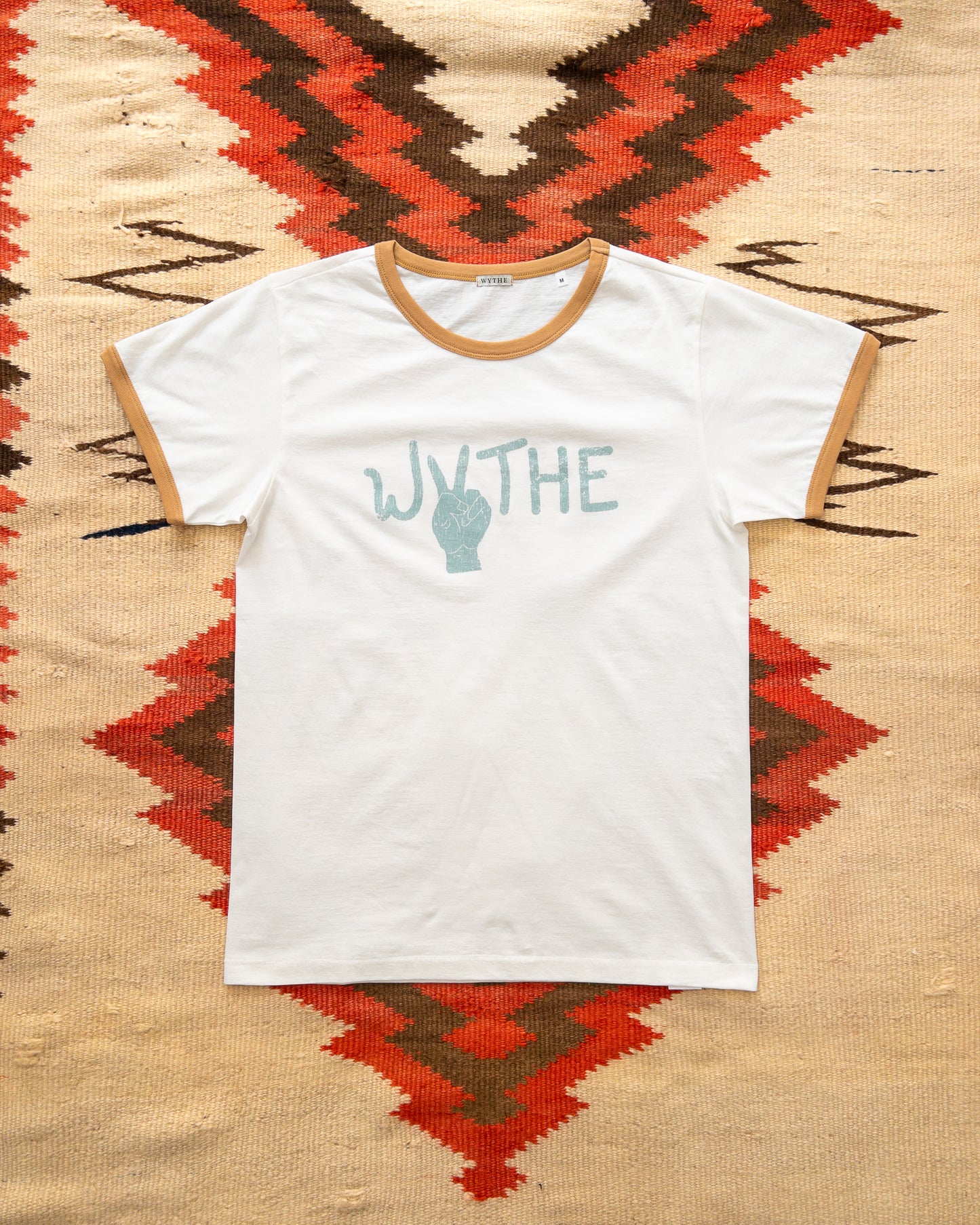 Peace Print Tubular Ringer T-Shirt - Apricot