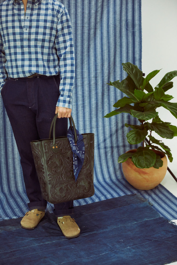 Indigo Cotton/Linen Popover - Railroad Plaid