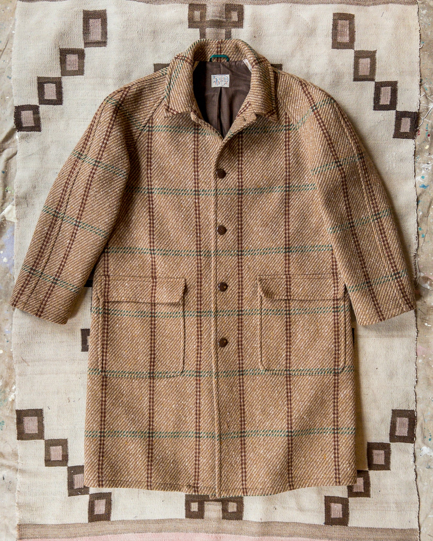 Raglan Wool Overcoat - Rust and Evergreen Windowpane