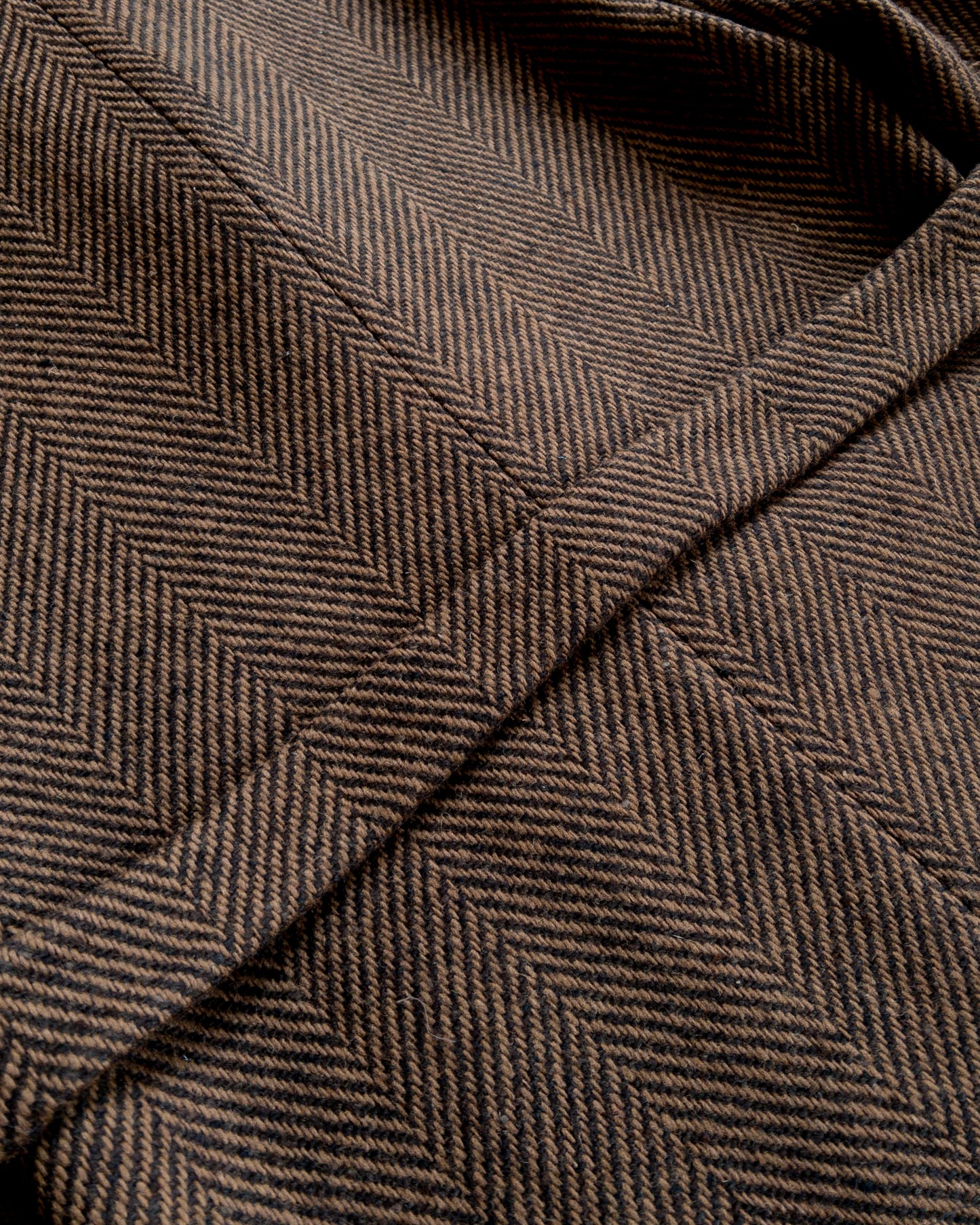 Shawl Collar Wool Overcoat - Rust and Dark Brown Herringbone