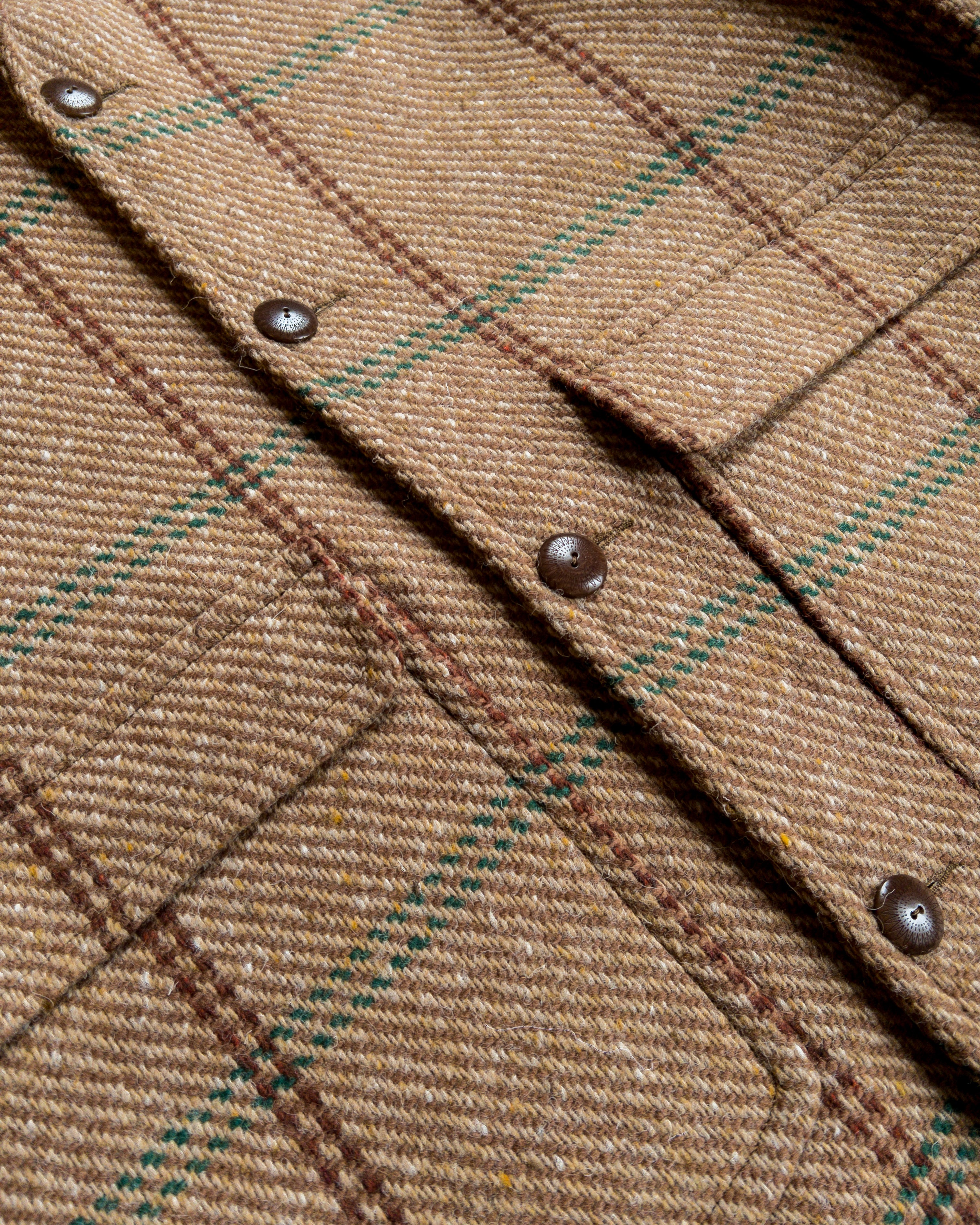 Shawl Collar Wool Overcoat - Rust and Evergreen Windowpane