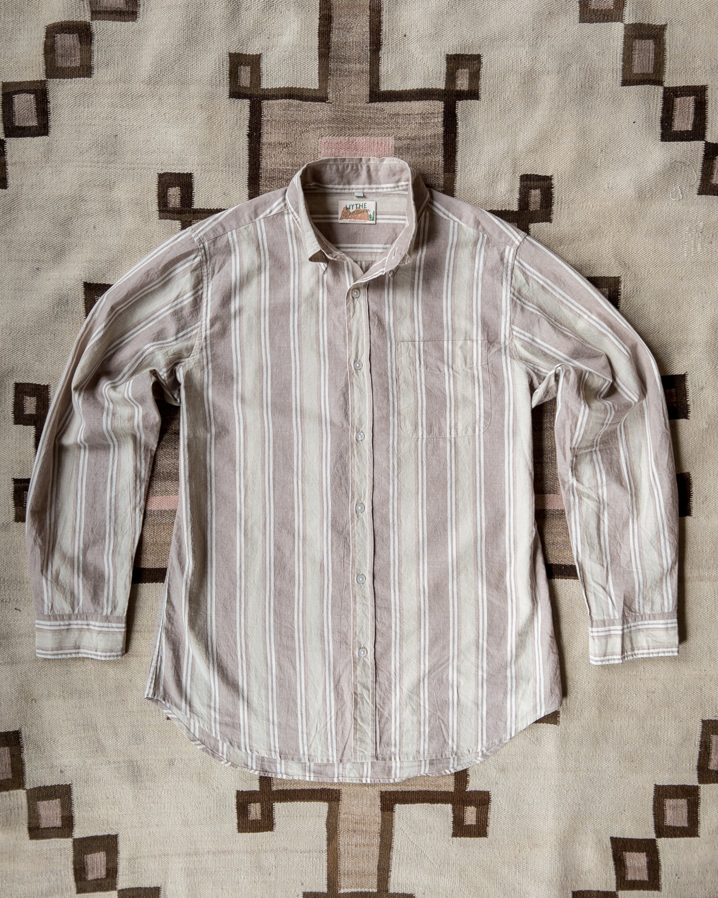 Washed Madras Button Down Collar Shirt - Earthtone Stripe