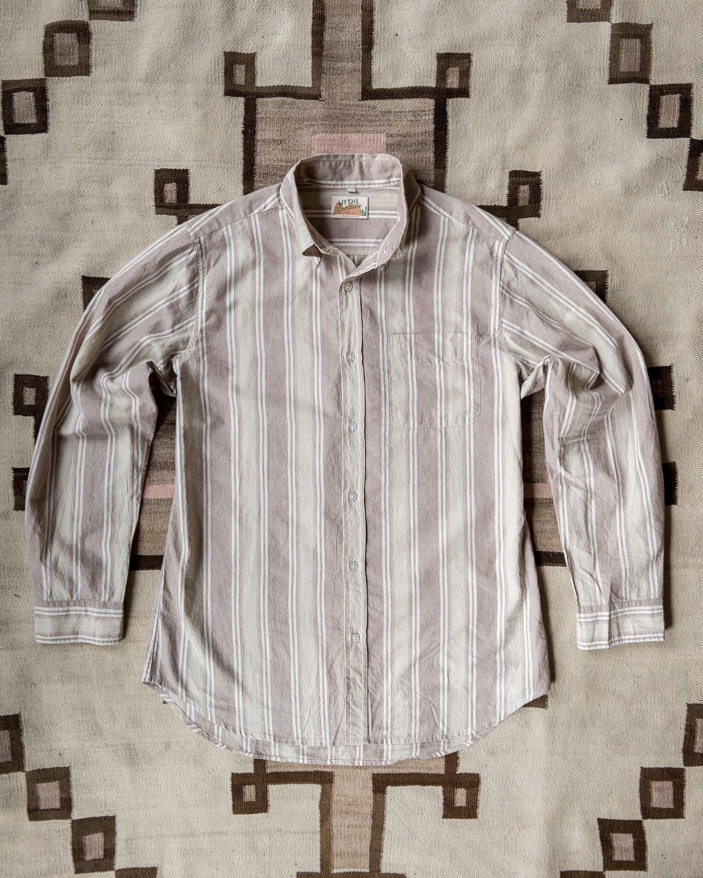 Washed Madras Button Down Collar Shirt - Earthtone Stripe