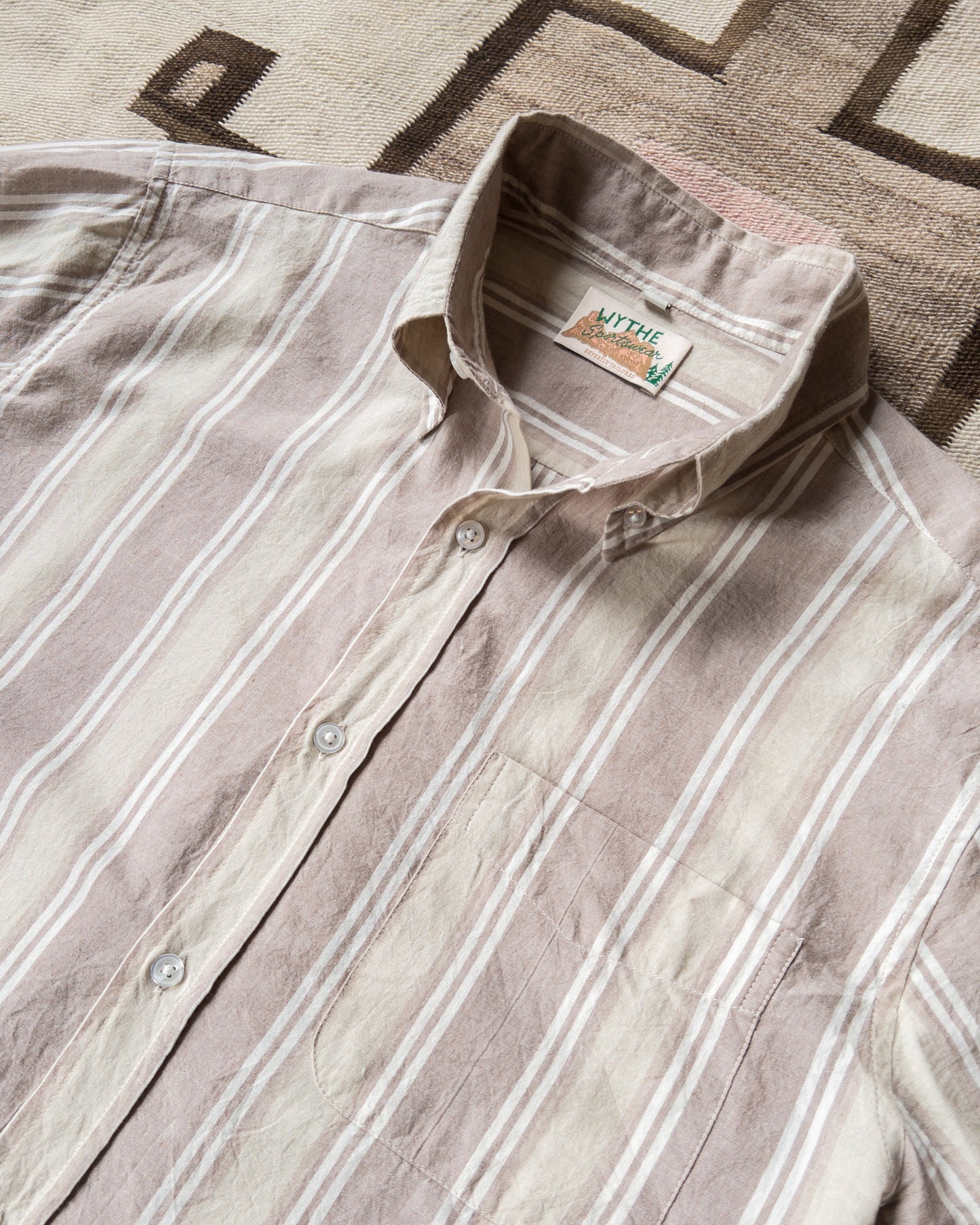 Washed Madras Button Down Collar Shirt - Earthtone Stripe