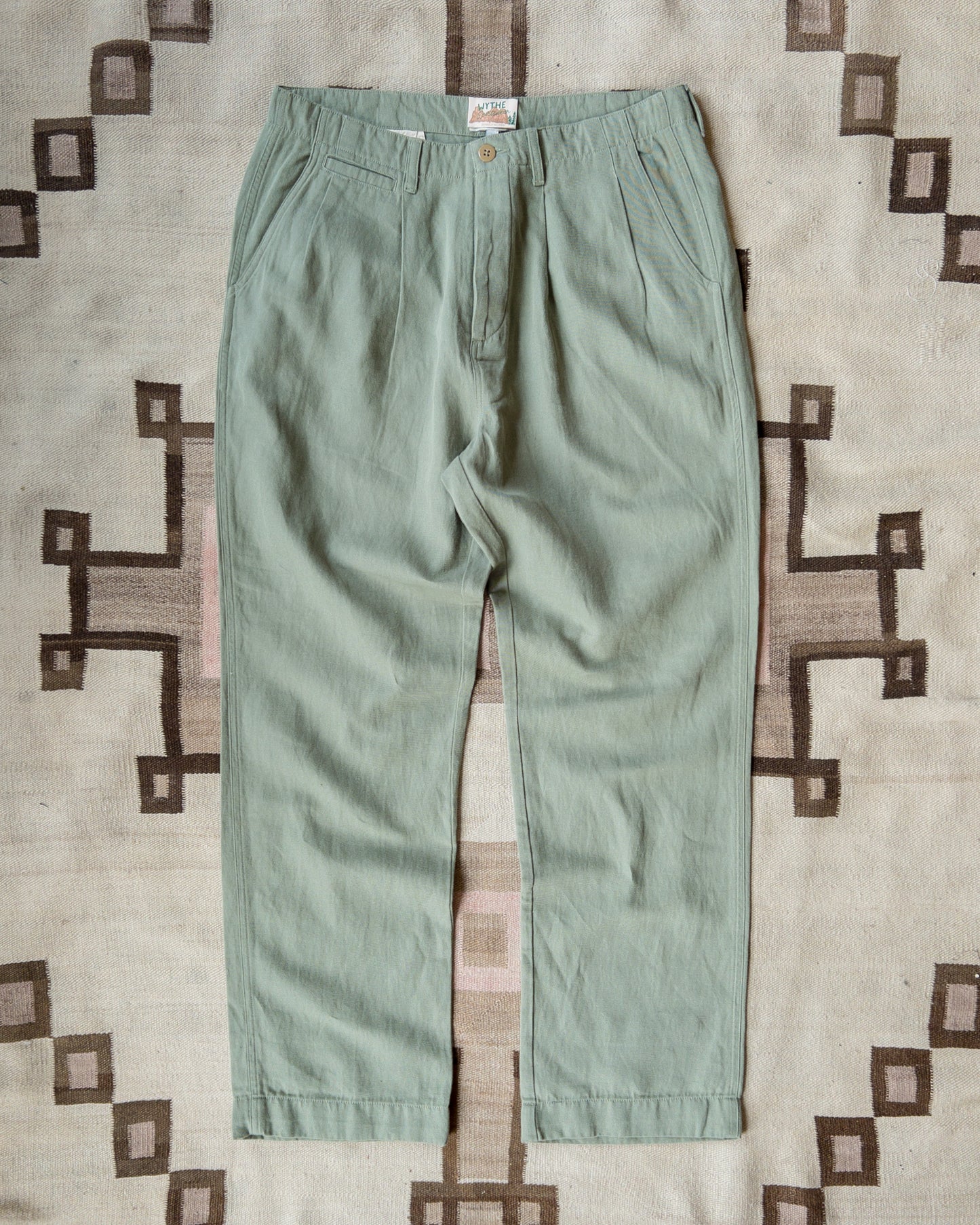Pleated Cotton Linen Twill Chino - Faded Olive