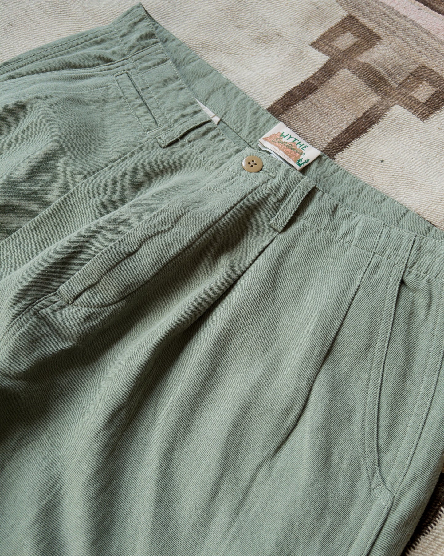 Pleated Cotton Linen Twill Chino - Faded Olive