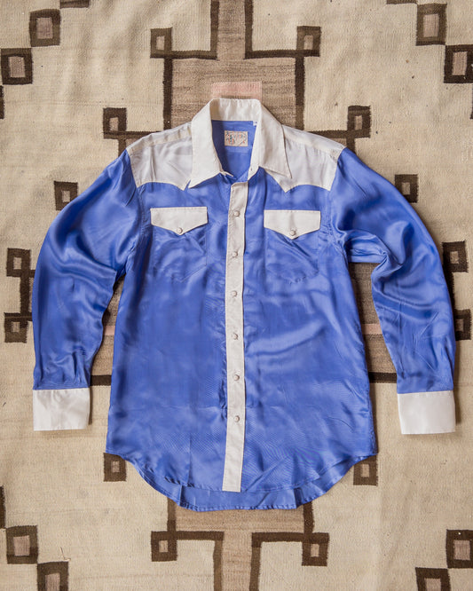 Colorblocked Satin Rodeo Shirt - Skyscape