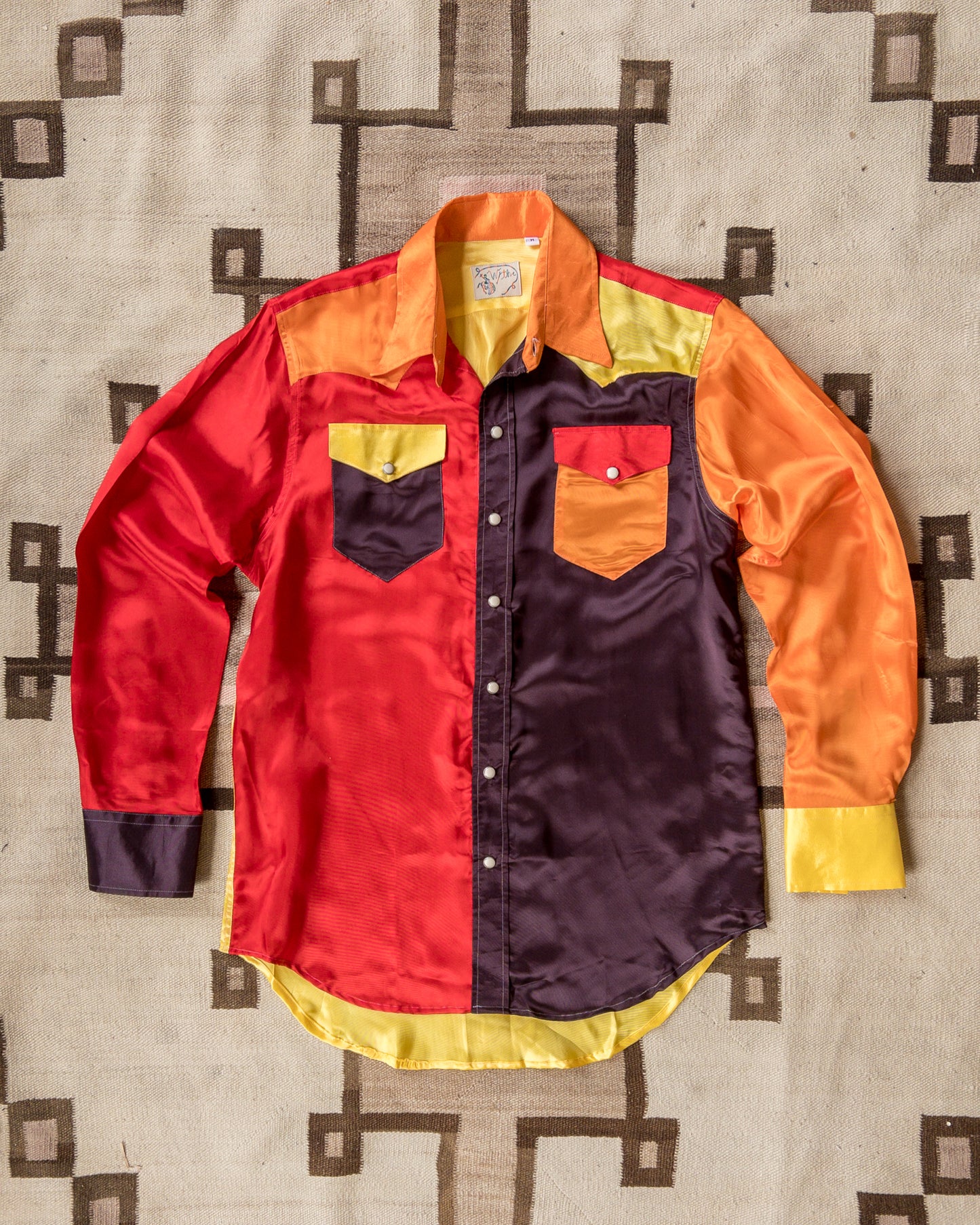 Colorblocked Satin Rodeo Shirt - Firestorm